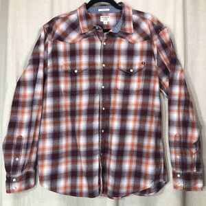 Lucky Brand Jeans Mens Lg Flannel Shirt Pearl Snap Plaid Classic Fit Long Sleeve